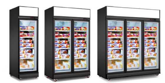Mobile Upright Display Refrigerator with Top LED Light Box Commercial Display Refrigerator